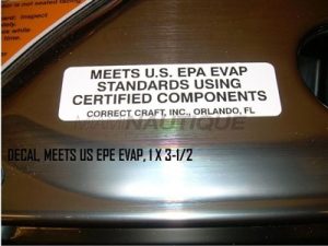 Meets US EPE EVAP Standards Decal for Nautique Boat 1" x 3-1/2" - 100296